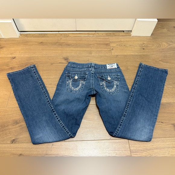True Religion Jeans Women's Size 28 World Tour USA Rhinestone Pockets Straight - Picture 4 of 15